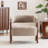 25"W Extra Wide Armchair With Wood Legs, Boucle Fabric Upholstered Accent Chair With Wingback, Mid-Century Modern Barrel Chair With Curved Arms, Thick Cushion For Living Room Bedroom Cafe, Coffee-2010559532