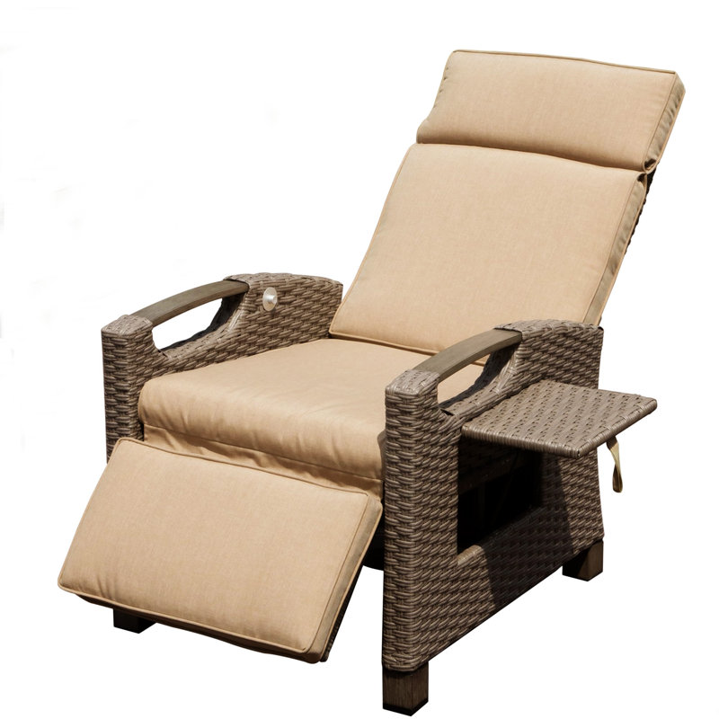 Outdoor Recliner Chair, Beige, Brown