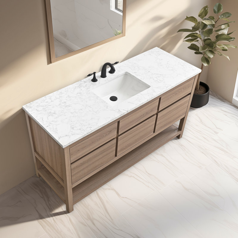 Wesli 60" Single Bathroom Vanity With Engineered Stone Top