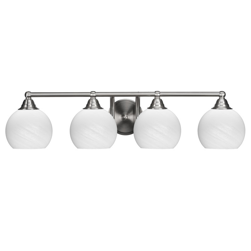 Barre d'éclairage de salle de bain 4 lumières Michell avec verre blanc 5,75 po, Nickel brossé