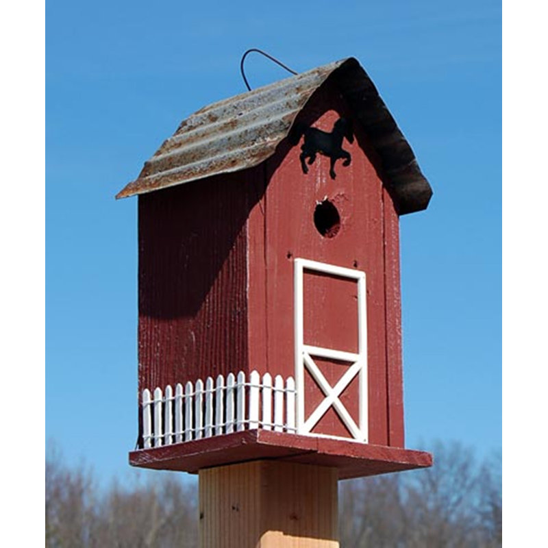 Red Reclaimed Wood Summitville Stable Birdhouse with Metal Roof