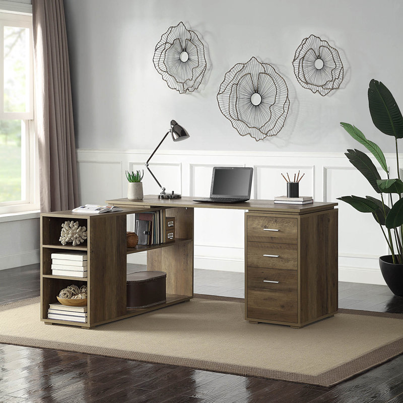 Bureau d'ordinateur en L pour bureau en coin, Chêne rustique