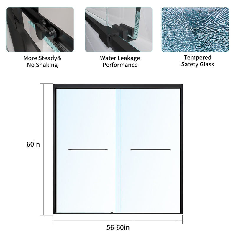 56-60*60 INCH Frame Double Sliding Soft-Close Shower Doors, Bathroom Sliding Shower Door,  (6Mm) Thick SGCC Tempered Glass Door For Bathroom Door