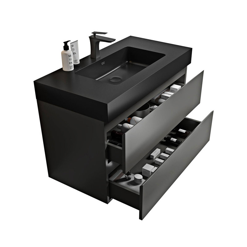 Meuble-lavabo mural simple Rosehill, Noir, gris