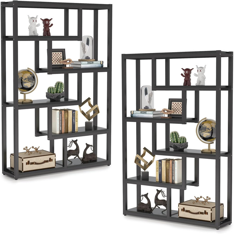 69.29" H X 39.37" W Steel Geometric Bookcase, Black