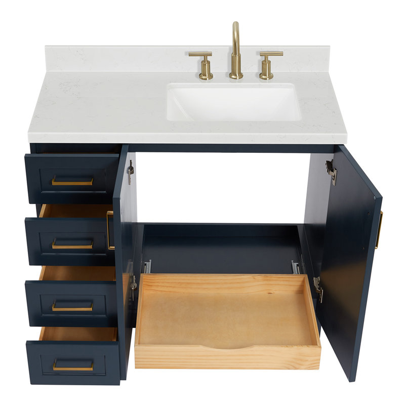 ARIEL Taylor 42.25 Single Sink Bathroom Vanity with Man-Made Stone Top-Oval, Midnight Blue, Right , Rectangle