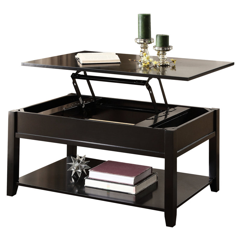 Table basse noire avec fonction de levage et amplement d'espace de rangement pour les pieds supérieurs rectangulaires dans la vie moderne