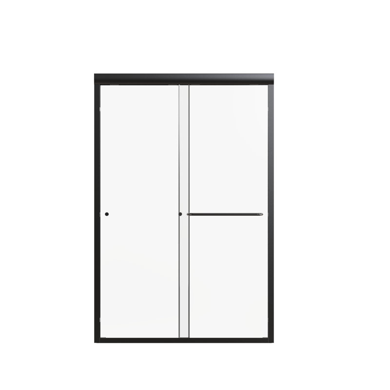 Semi-Frameless Double Sliding Shower Door with Tempered Glass, 44"-48"W x 72"H, Matte Black