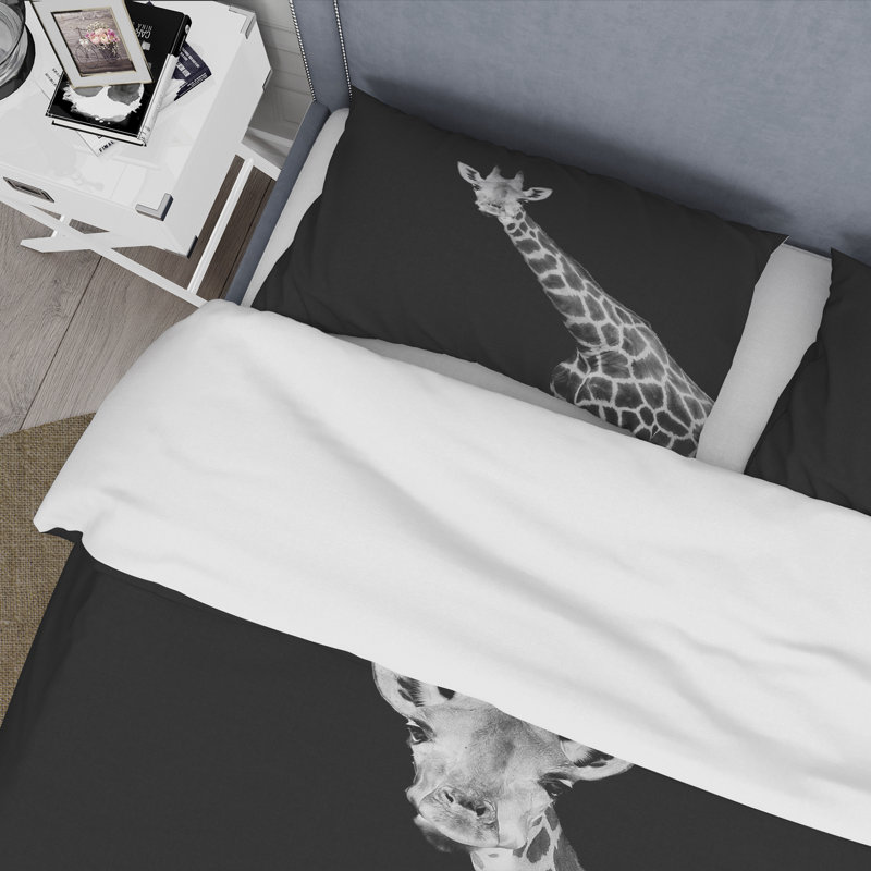 Gros plan Portrait d'une girafe I - Ensemble de housse de couette Farmhouse - Microfibre de polyester