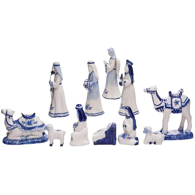 Kurt Adler 1.97-6.7-Inch Porcelain Delft Blue Nativity Set, 11-Piece Set