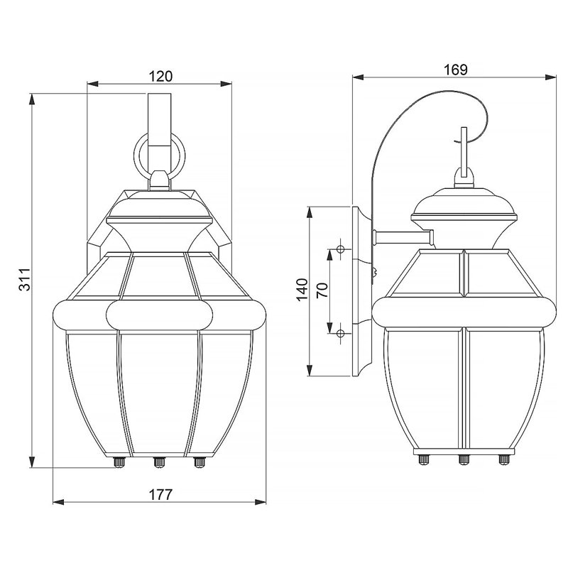 Rochelle Polished Brass Outdoor Wall Lantern, 33cm H x 17.8cm W x 17.1cm D