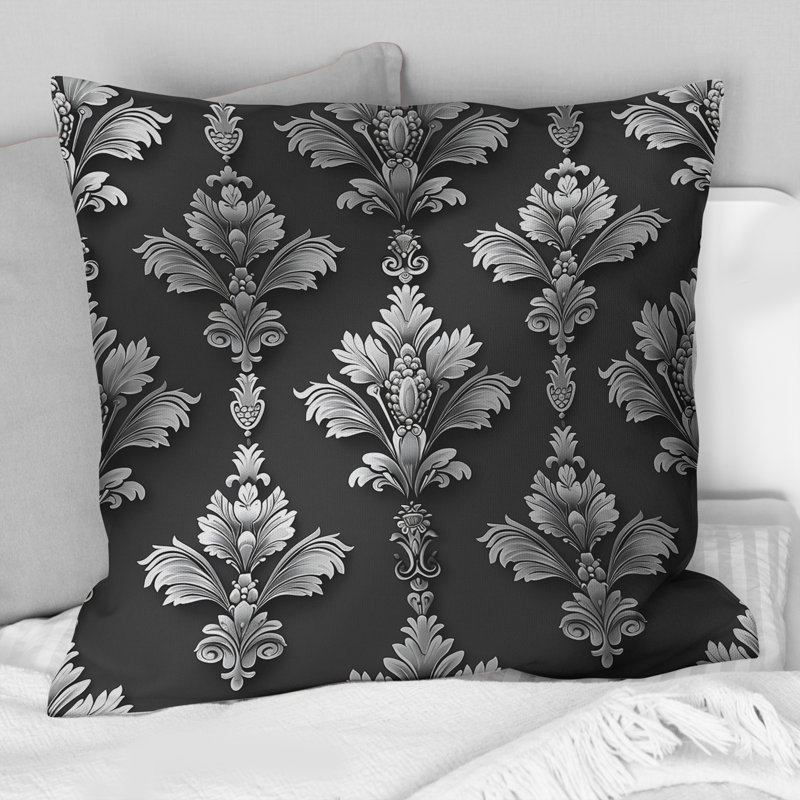 Motif damassé gris et blanc VI - transitionnel, H 16 po x l 16 po