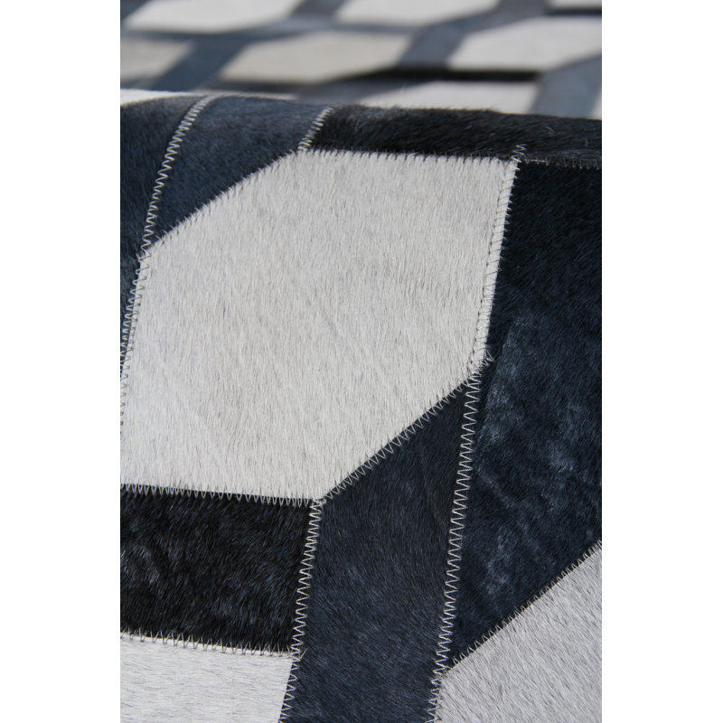 Natural Hide Cowhide Geometric Area Rug, Rectangle 5' x 8'