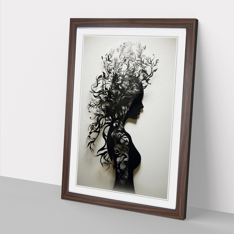 Woman Contemporary - Single Picture Frame Print on Wood, Walnut, 64cm H x 46cm W x 2cm D