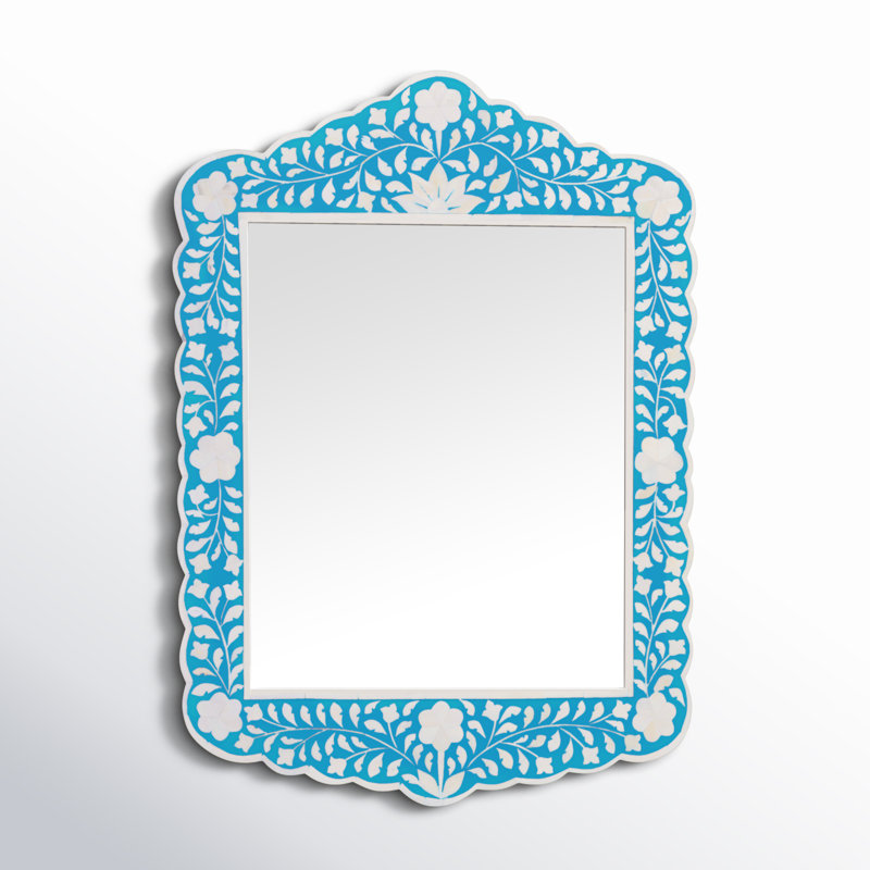 Ren Botanic Bone Inlay Traditional Distressed Accent Mirror, Blue