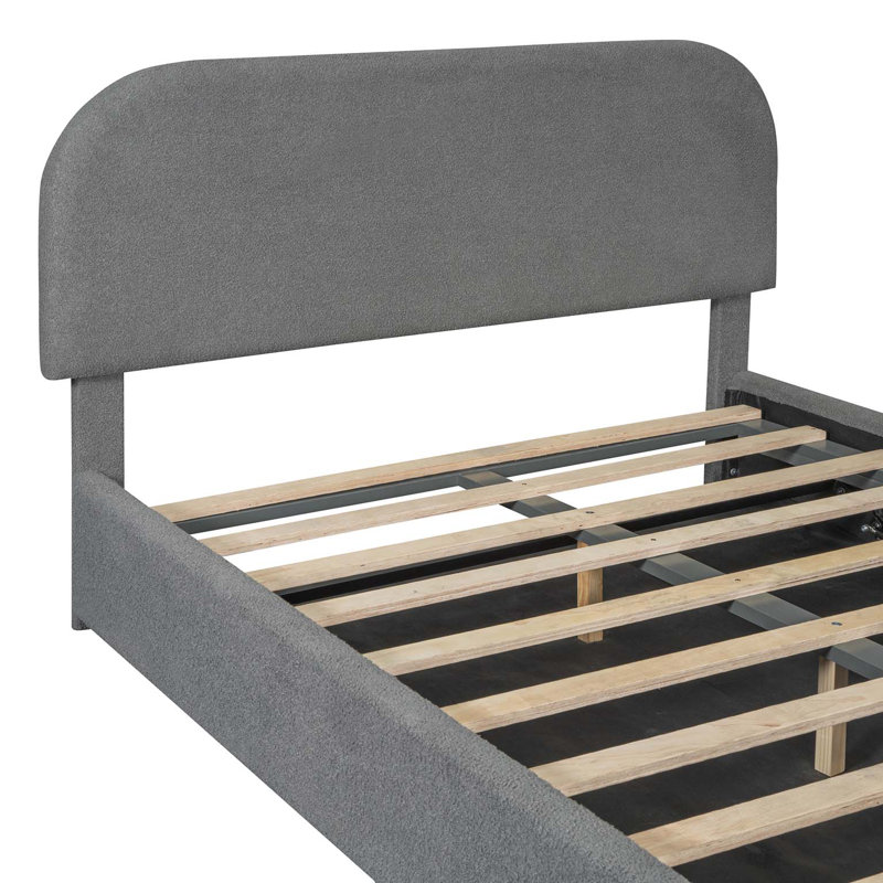 Lit plateforme tapissier Teddy, Gris, Lit double