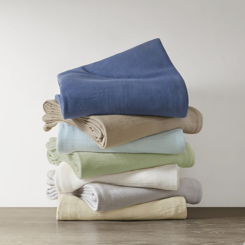Madison Park Freshspun King-Sized Khaki Cotton Basketweave Blanket