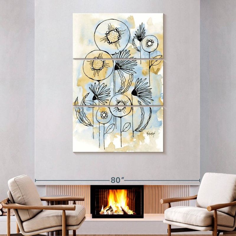 Yellow and Blue Blooms II, 74" H x 48" W