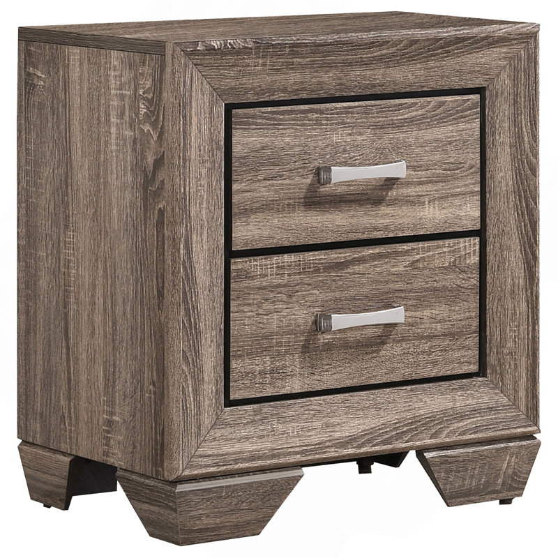 Tomasina Washed Taupe 2-Drawer Rectangular Nightstand