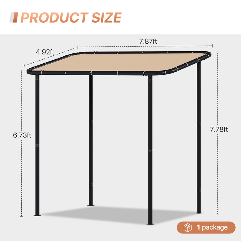 8 Ft. W x 5 Ft. D Lean to Gazebo Metal Pergola With Canopy, 8 Ft. W x 5 Ft. D