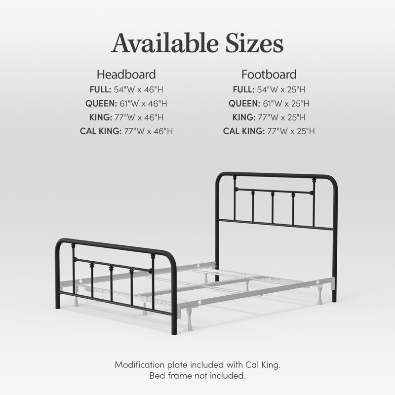 Kettering Steel Metal Slat Headboard and Footboard, Queen
