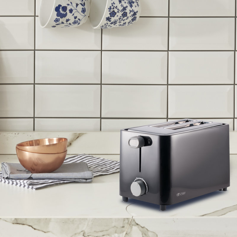 Compact Black Stainless Steel 2-Slice Toaster with Wide Slots