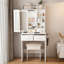Small Makeup Vanity Desk With Mirror & Adjustable LED Lights,Built-In Power Outlet & Hidden Storage, Includes Padded Stool & Shelf,Space-Saving Dressing Table For Small Bedrooms