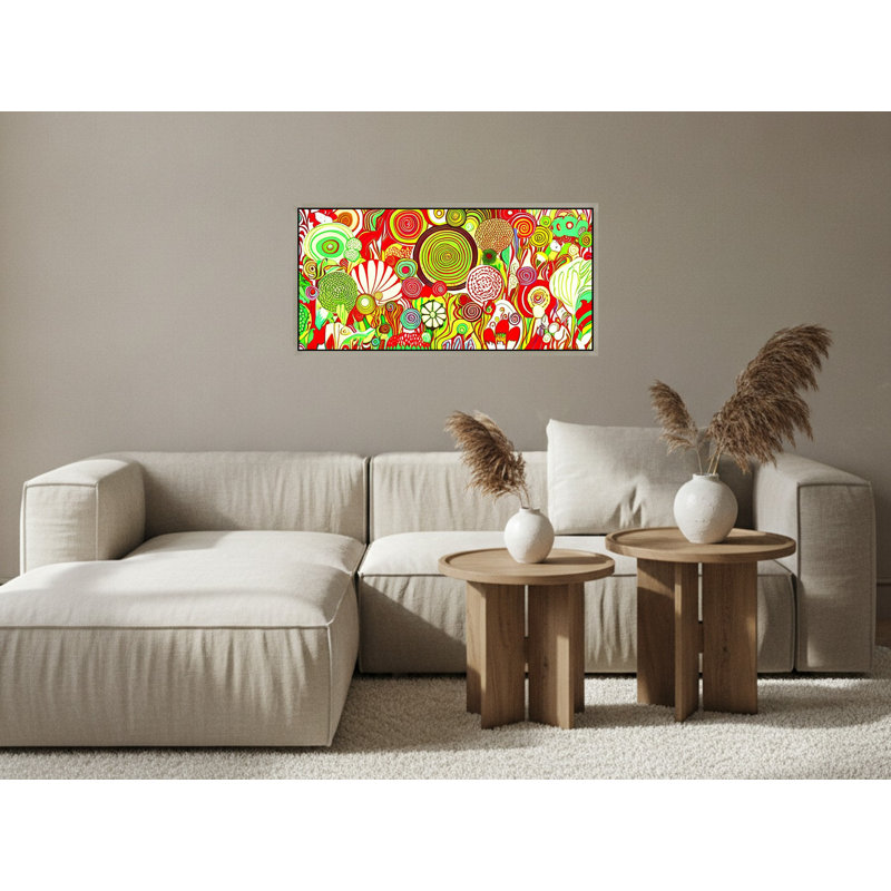 «Vibrant Abstract Botanical Collage», art mural sur toile encadré, 10" H x 20" W, Silver
