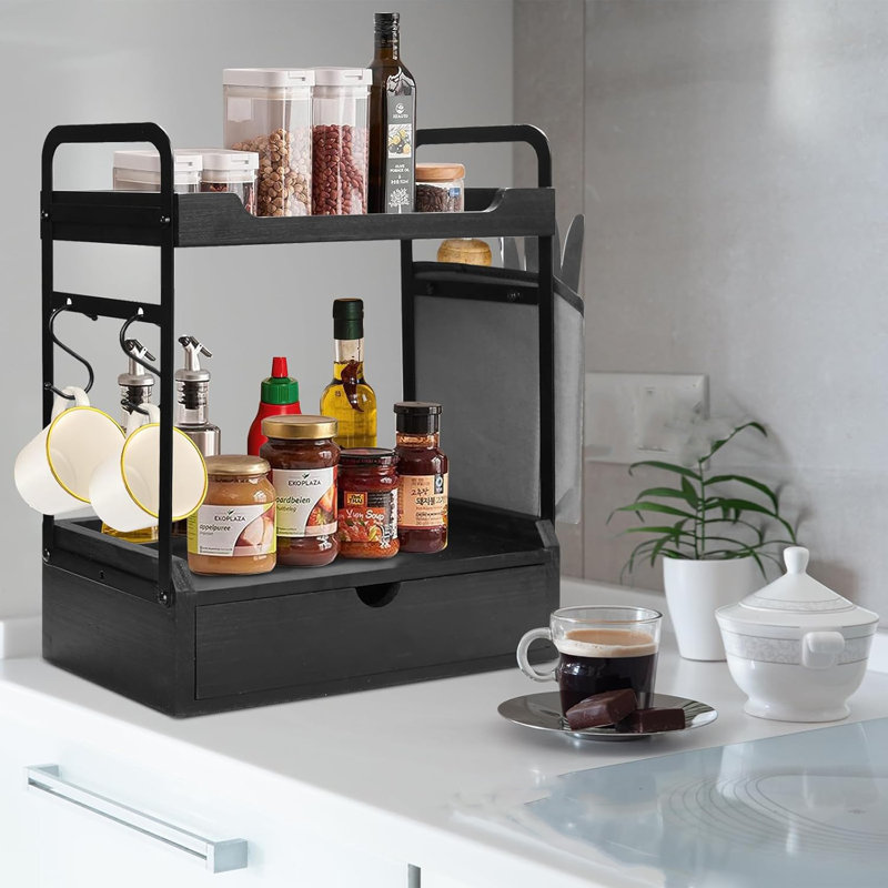 Wooden Coffee Bar Organizer, Black