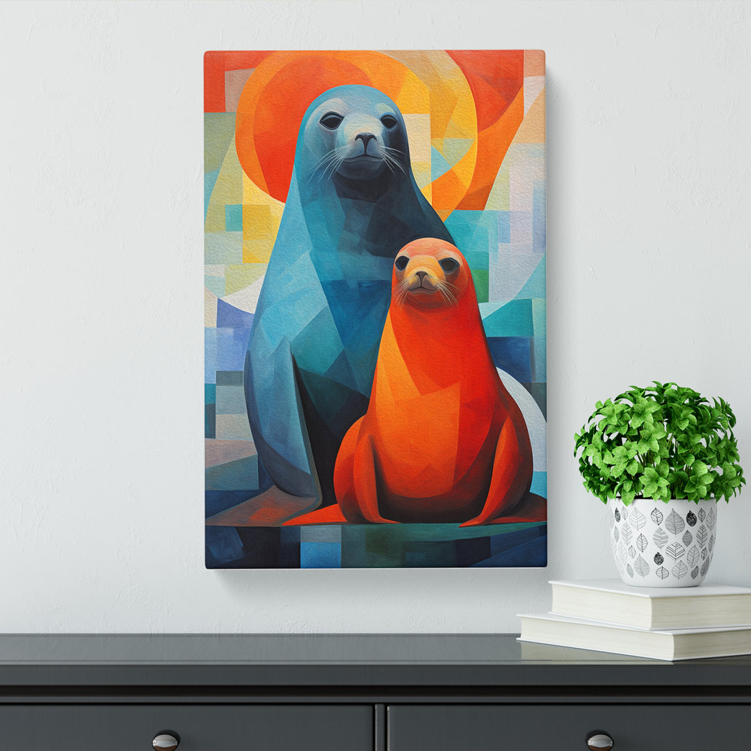 Seal Cubism Art - Wrapped Canvas