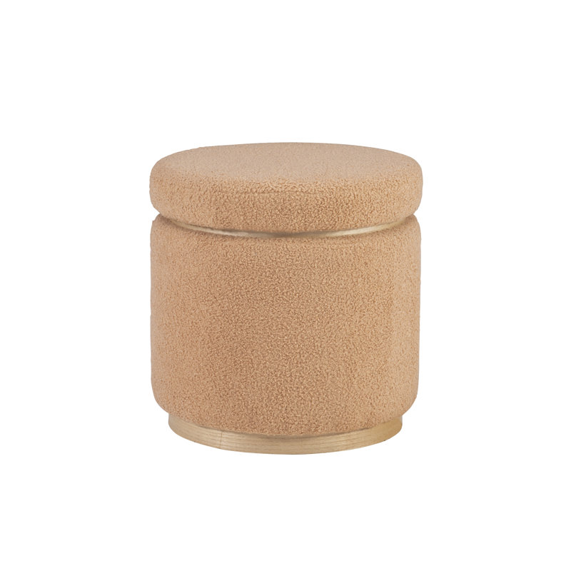 Thurleigh Round Sherpa Ottoman with Storage, Tan Performance Sherpa