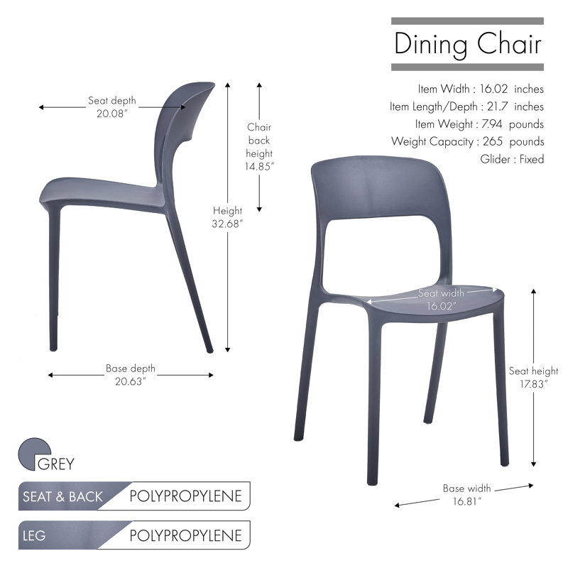 Chainey 17.83'' H Stacking Side Chair, Gray, 4