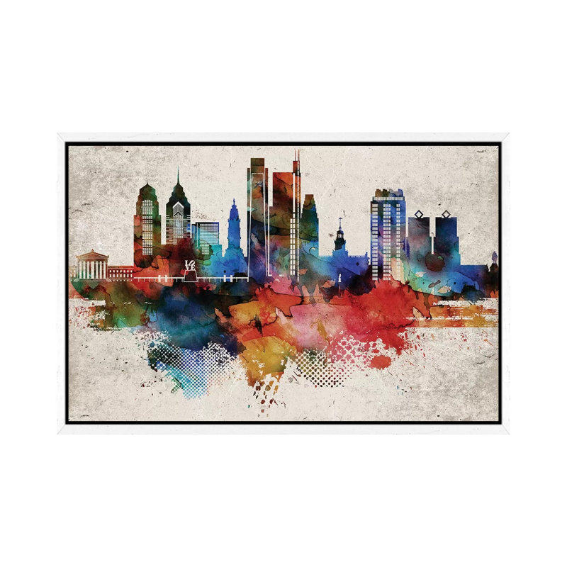 Philadelphia Abstract - Print on Canvas, 101.6cm H x 152.4cm W x 3.81cm D, White Framed