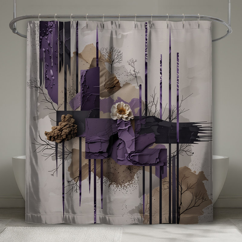 Rideaux de douche texturés à collage abstrait très longs, L 70 po x H 72 po