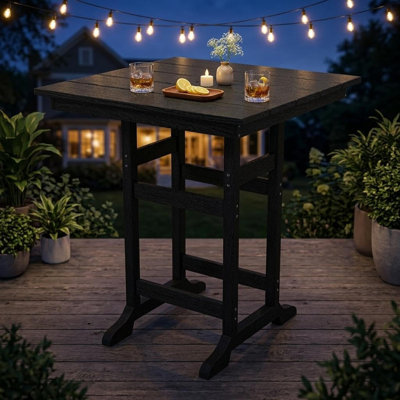 Table de bar 31,5 po carrée en PEHD à grain de bois pour l'extérieur, table de pub H 39,6 po avec trou pour parasol