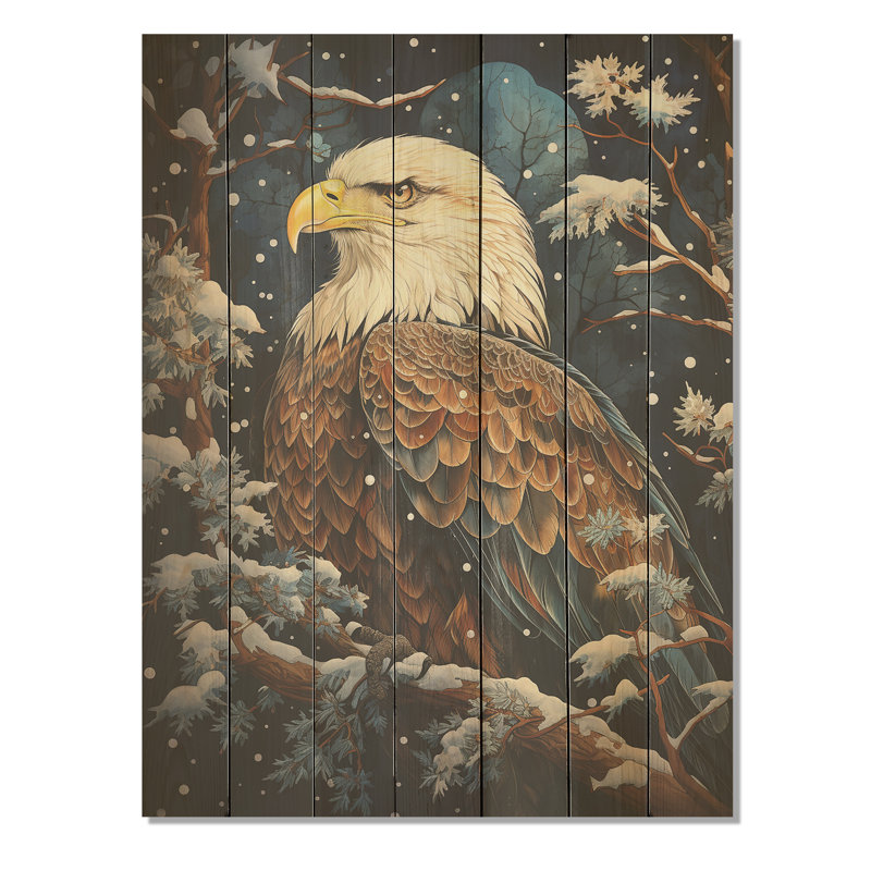 Scène d'aigle enneigé - Animal aigle sur bois, H 20 po x l 10 po