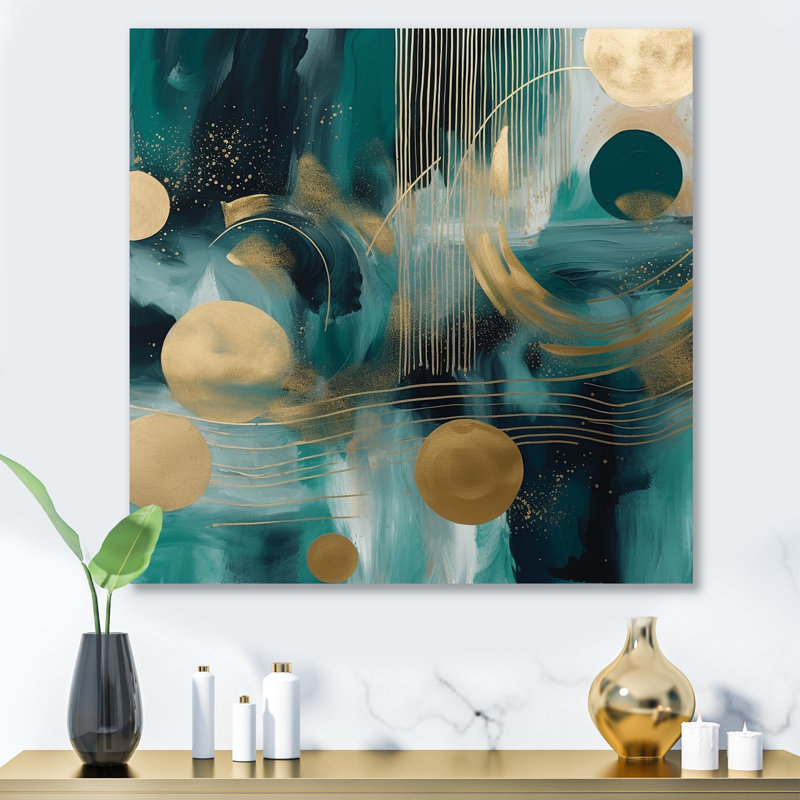 Vivid Emeral And Gold Contours Circles I - Abstract Shapes Metal Wall Art, 16" H x 16" W