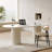 70.87" Large Home Office Desk with Faux Marble Top, Fluted Double Pedestal Base, Modern Executive Computer Desk-677671807-695320467