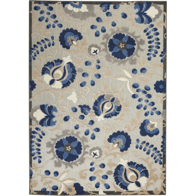 Tapis intérieur / extérieur bleu / gris Ciann, Rectangle 5 pi 3 po x 7 pi 5 po