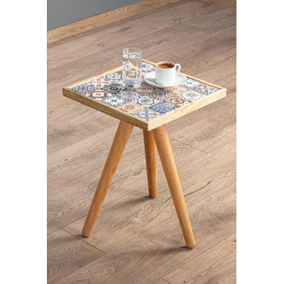 Canora Grey Side Coffee Table End Table Accent Table Home Essentials Solid Wood Tile Ceramic Table