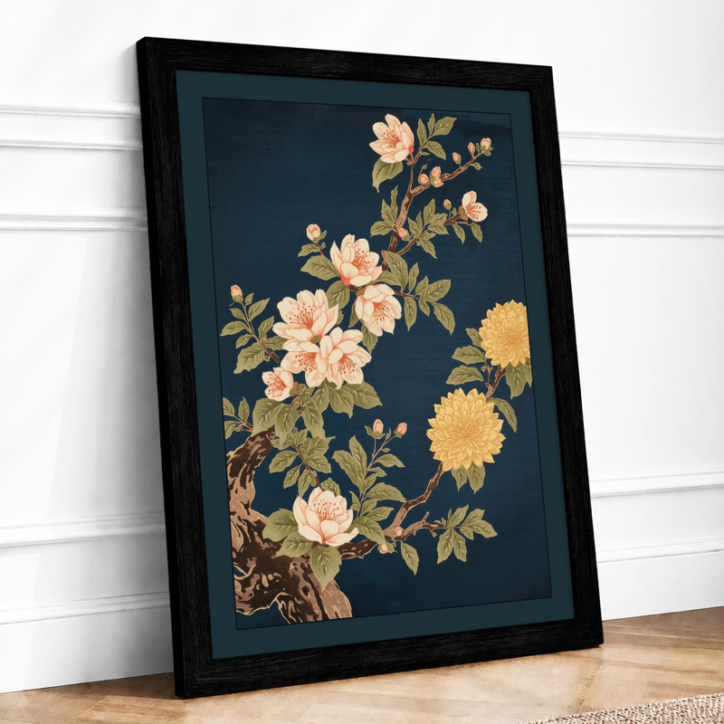 Scattered Blossoms Japandi - Framed Print, A2 - 59.4 x 42.0 cm, Black
