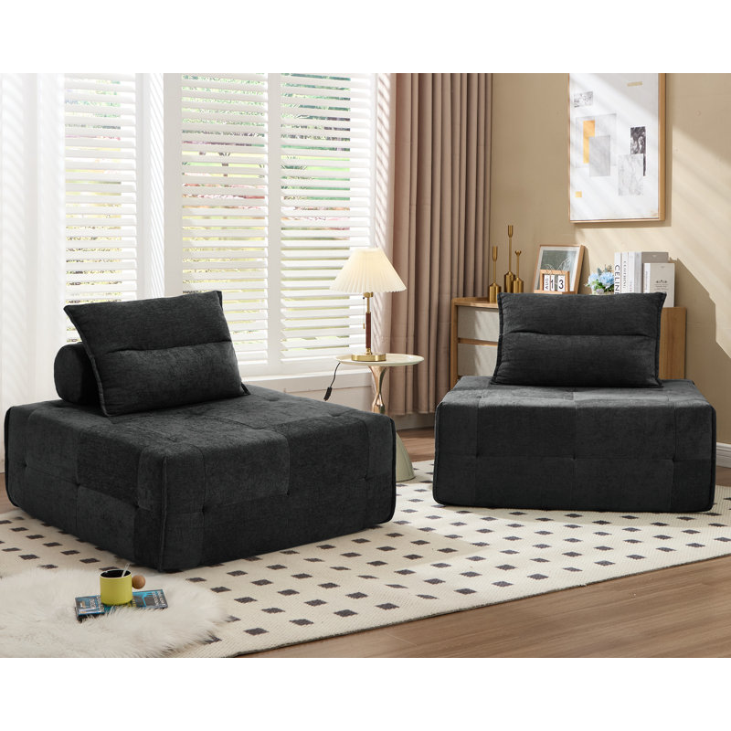 Fauteuil d'appoint Mid-Century sans accoudoirs, fauteuil en tissu moderne avec coussin pour le salon, chambre à coucher, fauteuil 500LBS sans assemblage requis