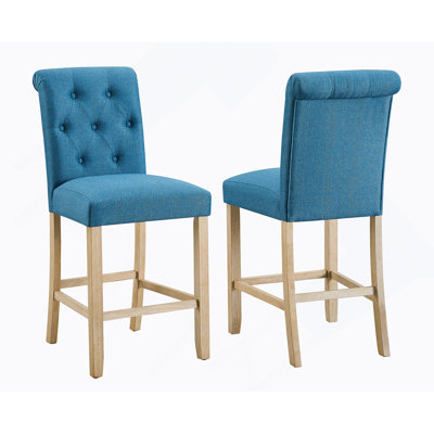 Ensemble de 2 tabourets en bois massif à dossier à hauteur de comptoir Siena, bleu
