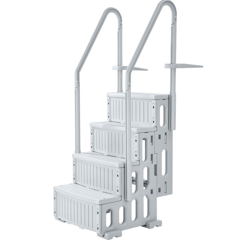 4-Step Pool Ladder of Double Handrails Supports 400 lb for 48-54 In Pools, Grey