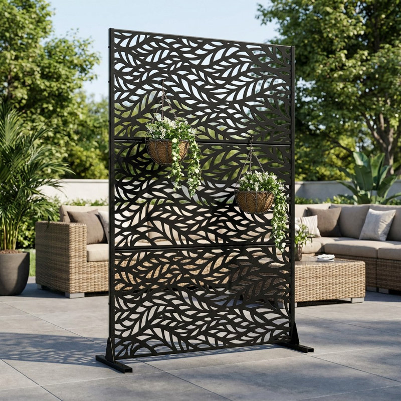 Freestanding Steel Privacy Screen Fence Panels Metal Trellis Outdoor Divider for Patio, Balcony, Backyard, Pool, Indoor Room