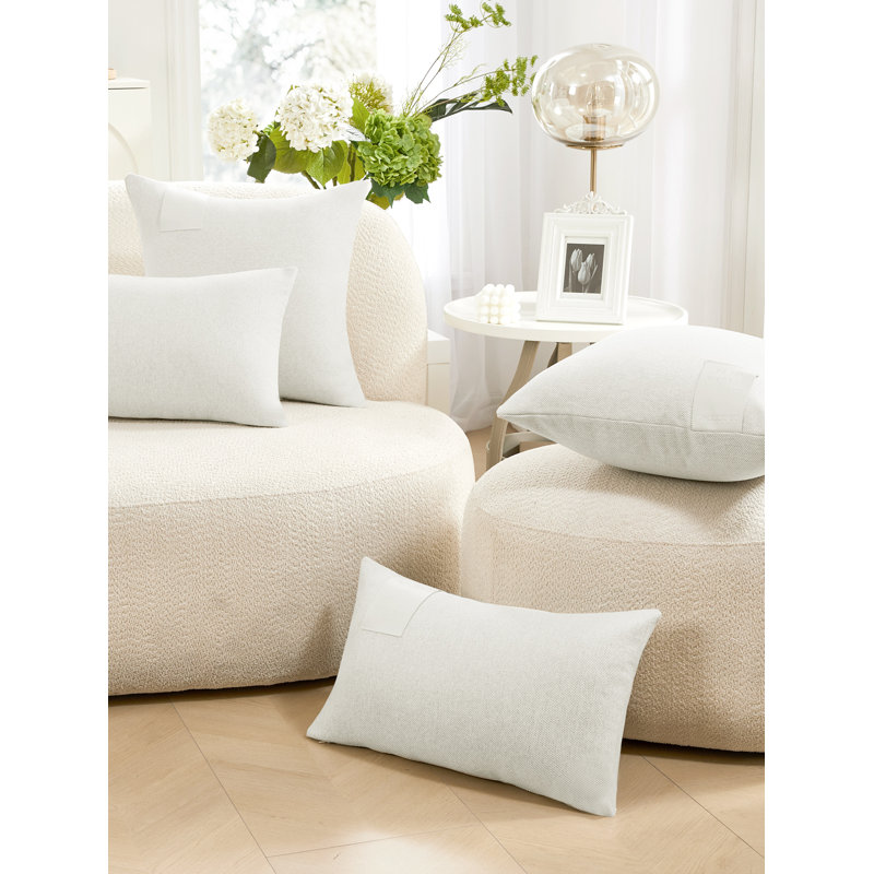 Decorative Solid Pillow Covers with Leather Label (Set of 2), 18"H x 18"W, Cream White