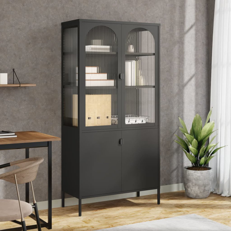 Mabe Highboard Black Glass and Steel