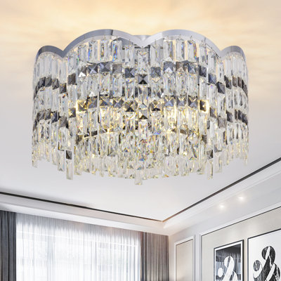 Plafonnier moderne à 9 lumières en cristal K9, fini chromé, lustre discret, luminaire rond et élégant en cristal pour salon, salle à manger ou chambre.