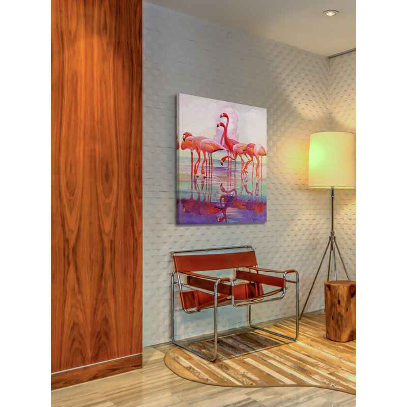 Large Pink Flamingos Canvas Art with Wooden Frame
