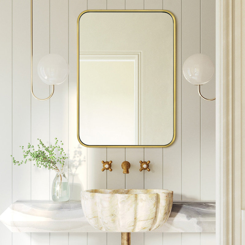 Miroir de salle de bain Aria, 32 po x 24 po, Or brossé